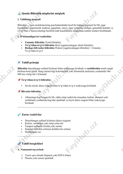 bilirubin miqdorini aniqlash — DOCX