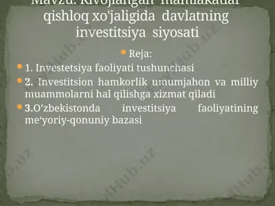 investitsiya faoliyati tushunchasi — PPTX