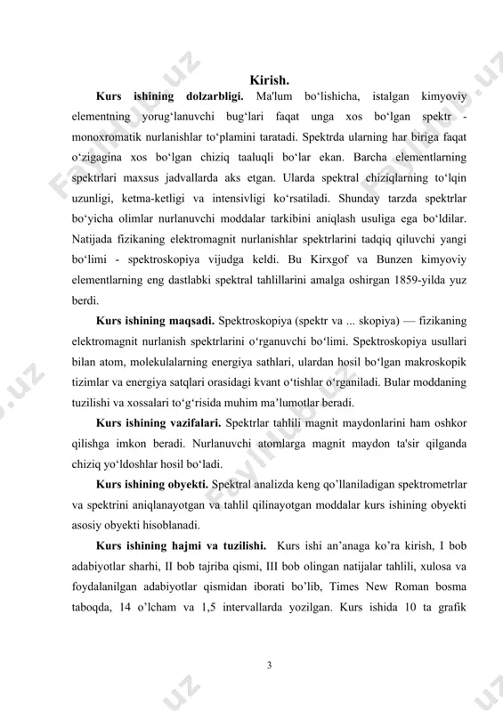 iladi. spektroskopiyaning paydo boʻlishi (i. nyuton birinchi bor quyosh nurlarini spektrga ajratgan vaqti) 1666 yillarga toʻgʻri keladi. asosan, 19-asrning boshidan spektral sistematik ravishda oʻrganilgan. spektroskopiya maʼlum belgilarga koʻra, mas, elektromagnit toʻlqinlarning toʻlqin uzunligiga koʻra radiospektroskopiya (radiotoʻlqin sohasi), optik spektroskopiya, rentgen spektroskopiyasi va h.k., tekshirilayotgan tizimlarning xiliga qarab atom spektroskopiyasi, molekulyar spektroskopiya va boshqa boʻlimlarga boʻlib qaraladi. atom spektroskopiyasi spektrlarni tahlil qilish yoʻli bilan atom elektronlari qobiqlarining tuzilishini aniqlash; spektral chiziqlarning oʻta nozik strukturasini oʻrganish orqali atom yadrolarining momentlari haqida maʼlumotga ega boʻlish; spektral chiziqlarning ravshanligi, yutilishi, kengayishi va surilishi orqali atomlar hosil qilgan muhitning xossalarini oʻrganish bilan shugʻullanadi. kristallar spektroskopiyasi da kristallardagi energetik holatlar va ular orasidagi oʻtishlarni oʻrganuvchi muhim usullar karaladi. spektroskopiya elektronli va fononli (panjaraning kvantlangan tebranishlari) boʻladi. mole kul yar spektroskopiya — har xil jism molekulalaridan tuzilgan murakkab gaz, suyuqlik va qattiq holatdagi moddalarning spektrlarini tekshiradi. rentgen nurlari spektroskopiyasi moddaning elektron tuzilishini yutilayotgan, chikayotgan rentgen nurlari spektrlari …