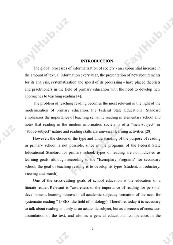 ere has been an increasing tendency for children to refuse to read books and prefer other sources of information: television, computer, video. “television, cinema and video films are crowding out literary and semantic reading,” is indicated in the exemplary curricula for academic subjects [23, c.20]. the project method meets all these requirements. project-based learning initiates the independence and initiative of schoolchildren in their cognitive activity, allows them to develop social skills in the process of group interaction, helps to acquire the skills of research and creative activity, and provides interdisciplinary integration of knowledge, skills and abilities. the purpose of the work is to identify the conditions for the effectiveness of the process of teaching reading in elementary school through project activities. the object of the study is the process of teaching reading in elementary school. the subject of the research is the formation of the reading competence of younger schoolchildren …