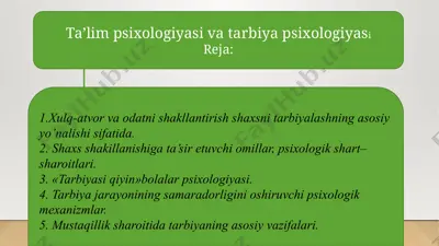 ta’lim psixologiyasi va tarbiya psixologiyasi — PPTX