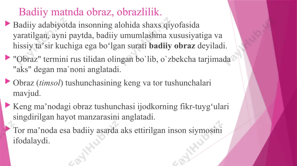 aviy mazmunini, obrazlarini to‘g‘ri yetkazadigan o‘qish. ifodali o'qish belgilari: savol, gapning intonatsiyasini kuzatish, shuningdek, ovozga kerakli hissiy rang berish qobiliyati; yaxshi diksiya, tovushlarni aniq, aniq talaffuz qilish, yetarli hajm, temp boshlang‘ich sinf o‘quvchilarini o‘qishda ifodalilik muhim talab hisoblanadi. biz bunday baland ovozda o'qishni ifodali deb ataymiz, bunda o'quvchi muallifning asarga kiritgan fikrlari va his-tuyg'ularini etarlicha aniqlik bilan ifodalaydi. matnni ifodali o'qish quyidagilarni anglatadi: 1) oshkor qilish xususiyati 2) asarga xos bo'lgan asosiy hissiy ohangni etkazish. boshlang'ich maktab dasturi o'quvchilardan elementar ifoda vositalaridan foydalanishni talab qiladi: pauzalarni kuzatish, mantiqiy urg'u, to'g'ri intonatsiyani bo'yash. bunga shuni qo'shimcha qilish kerakki, bolalarning ifodali o'qishining asosi o'qigan narsalarini tushunishlarini eng aniq ifodalash istagidir. o`qituvchining ifodali o`qishi o`quvchilarga katta ta`sir ko`rsatadi. o'qituvchi qanchalik ifodali o'qisa, yosh tinglovchilar ongida shunchalik chuqur va barqaror taassurifodali o‘qishga o‘rgatish asosiy vazifalardan biridir boshlang'ich ta'lim yosh talabalar. ifodali nutq va o‘qish qobiliyati boshlang‘ich ta’limning barcha to‘rt yili davomida shakllanadi. nutq va …