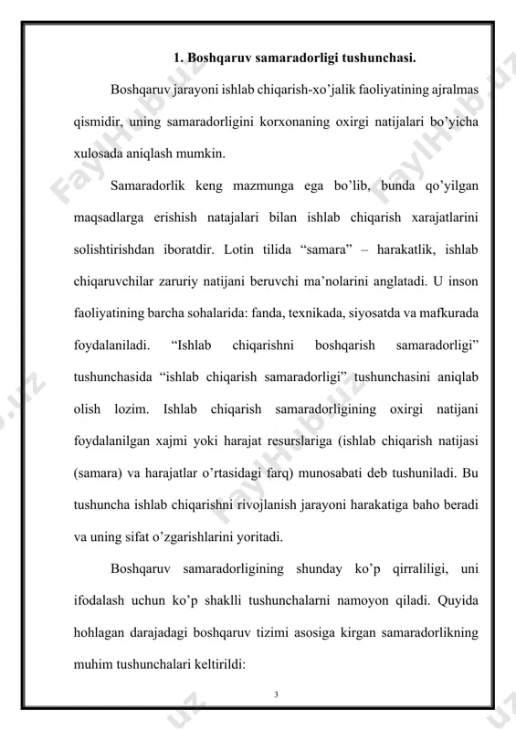 ali hisob – kitob usuli absolyut (mutloq), solishtirma operativlik, tashkillashtirish va tejamkorli- boshqaruvning yuqori samaradorligining muhim shartidir (36-chizma). ishlab chiqarishni boshqarish tizimi birligi, uning samaradorligini sifat tavsilotlari orqali tarmoq konsern va korxonada qo’llanilishini ifodalaydi. 2. boshqaruv samaradorligi iqtisodiy ko’rsatgichlari ko’rsatkich tushunchasi baholanayotgan predmetning, ob’ektning qandaydir xususiyatlarini, jihatlarini, tomonlarini tavsiflaydi. boshqaruv samaradorligini belgilaydigan ko’rsatkichlarni uch guruhga bo’ish mumkin: 1. texnikaviy ko’rsatkichlar. bu tur ko’rsatkichlar boshqaruvning texnik vositalarini (dastgohlar, hisoblash texnikalari va boshqalar) foydalanishning sifatlarini, belgilarini va ulardan foydalanish darajasini aniqlaydi. 2. tashqiliy ko’rsatkichlar. bu tur ko’rsatkichlar boshqaruv jarayoninig tuzilishi, tashqiliy tuzilma, axborot va hujjatlar bilan ishlashni aniqlovchi tavsifga egadir. 3. ijtimoiy ko’rsatkichlar. bu tur ko’rsatkichlar boshqaruv apparatining mehnat shartlarini, sanitariya gigiena, ruhiy, fiziologik, estetik tomonlarini va mehnatining ijtimoiy omillarini aniqlaydi. boshqaruv samaradorligining asosiy iqtisodiy ko’rsatkichlari quyidagilardir: · yillik iqtisodiy samara (keltirilgan harajatlar tejamkorligi); · boshqaruvni takomillashtirishda birvaqtli harajatlarini qoplash muddati; · boshqaruv apparati mehnet unumdorligining o’sishi. yillik iqtisodiy samara quyidagi tenglama …