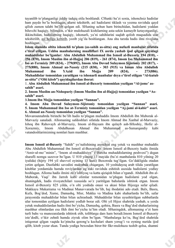 ha bosqichli va puxta tashkil etilgani bois savod o’rganish ko’p vaqtni olar edi. chunonchi, faqatgina alifboni o’rganishga 3-4 oydan bir yilgacha, ba’zida undan ham ko’p vaqt sarflanar edi. o’quvchilar dastlabki o’qish ko’nikmalarini egallaganlaridan so’ng «haftiyak»ni (fors. “qur’onning ettidan bir qismi”) o’qishni boshlaganlar. maktabni tamomlagan o’quvchilar ta’limni davom ettirish uchun madrasalarga kirganlar. madrasa odatda ikki bo’limdan, ya’ni: quyi (ibādat al-’islām) va yuqori (mas’ola) bo’limlardan iborat bo’lgan. lekin barcha madrasalarda ham bo’limlar shunday nomlanmaganini qayd etish lozim. masalan, buxoro madrasalarida quyi bo’lim «mushkulāt» deb yuritilgan. vii asrdan xiv asrning birinchi yarmigacha o’rta osiyoda bir nechta turdagi ta’lim muassasalari (maktab, madrasa, qorixona, daloilxona) mavjud edi. maktablar boshlang’ich ta’lim muassasasi hisoblanib, unda bolalarga yozish va o’qish o’rgatilgan, din haqida dastlabki ma’lumotlar berilgan. madrasalar yuqori turuvchi o’quv muassasasi hisoblangan, qorixona va daloilxona («daloil al-xayrot») quyi diniy xizmatchilarni tayyorlagan. maktablardagi ta’lim tizimi bir qancha bosqichli va puxta tashkil etilgani bois savod o’rganish ko’p vaqtni olar edi. …