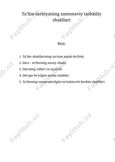 ta’lim-tarbiyaning zamonaviy tashkiliy shakllari — DOC