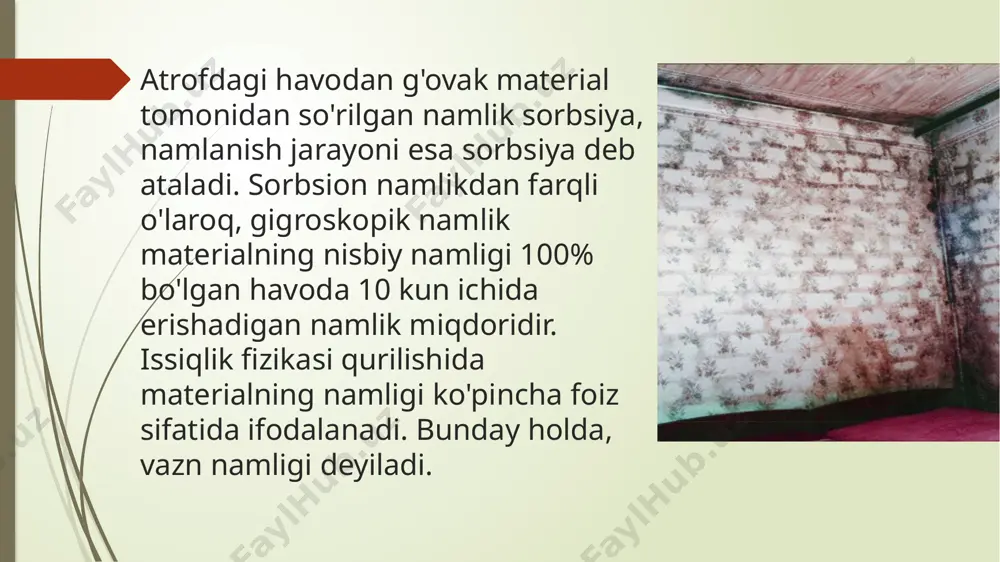 ida moddaning yuzasida saqlanib qolgan namlik, shuningdek, namlikni o'z ichiga oladi. o'simlik va hayvon hujayralarining bir qismi (osmotik). v) fizikaviy-mexanik bog‘langan suv - bu materialning teshiklari va makrokapillyarlarida joylashgan, suvning tana yuzasi bilan to‘g‘ridan-to‘g‘ri yopishishi natijasida namlovchi namga ega bo‘lgan gel strukturasining hosil bo‘lishi jarayonida tutilgan suyuqlik. quritish egri chiziqlari, quritish tezligi va materialning isishi katta amaliy ahamiyatga ega. ular quritish vaqtini belgilash, material bilan namlikni bog'lash shakllarini baholash, eng yaxshi variantni va quritish rejimini tanlash imkonini beradi. ular sanoat quritgichlarini loyihalash va hisoblashda qo'llaniladi. molekulyar quritish jarayoni kinetikasining egri chiziqlari image1.jpeg image2.jpg image3.png image4.jpg /docprops/thumbnail.jpeg