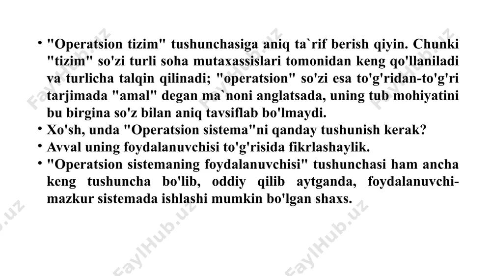 a ix-cham bo'lishi va ehm resurslarini har tomonlama samarali boshqarishi lozim. qulaylik. operatsion sistemada ko'p hollarda bir paytda ikki va undan ortiq foydalanuvchi ishlaydi. ular operatsion sistema orqali turli maqsadli va turli algoritmli masalalarni hal qiladilar. ravshanki, bunday holda har bir foydalanuvchiga keng qulayliklar yaratilishi talab etiladi. shu bois mazkur xususiyat operatsion sistemaning muhim xususiyati hisoblanadi. unix operatsion tizim oilasi. unix operatsion sistemasini turli firmalar ishlab chiqaradi, bular: at&t, dec, sun, hewlett-packard, ibm, sco va boshqalar. birinchi unix operatsion sistemasi chiqqaniga 30 yil bo’lgan bo’lsada hali ham o’zining ishonchli va zamonaviyligi bilan to’xtovsiz tarqalib bormoqda. unix operatsion sistemalarining yutuqlarida at&t mutaxasislari va berkli universitetining talabalarining katta hissasi bor. unix operatsion sistemalari ko’plab korxona, firmalar serverlariga, stol kompyuterlariga o’rnatilgan. hozirgi kunda unix operatsion sistemalari talablariga javob bera olmaydigan birorta ham kompyuterni topish mumkin emas. unix ko’pplatformali, ko’pfunksiyali va ko’p foydalanuvchili operatsion sistemadir. hozirda unixning yopiq kodli, pulli va ochiq kodli tekin(bsd …