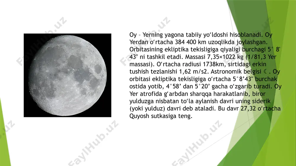 pollon” dasturi orqali qo‘lga kiritilgan tuproq o‘rganilganda, olimlar oyda uglerod va boshqa gazsimon moddalar tanqisligiga e’tibor qaratishdi. shu tariqa oy ikki yirik obyekt – teyya va yerning to‘qnashuvidan hosil bo‘lgan, degan xulosaga kelingan. oyning hozirgi kattaligi, aylanishi, tezligi va yerdan uzilib keta olish qobiliyatini hisoblab chiqsak, eng so‘nggi kompyuter modellari xulosasiga ko‘ra, yer taxminan mars kattaligidagi obyektga urilgan bo‘lishi kerak. undan katta tizim esa yer orbitasi va oyning yuziga juda ko‘p miqdorda temir moddasi qoldirgan bo‘lardi. oy yerning bir bo‘lagimi? boshqa bir farazni esa isroilning wyeizmann tadqiqot instituti mutaxassisi raluka rufu ilgari surdi. uning fikricha, oy qadimda yerning tarkibida bo‘lgan va asteroidlar kelib urilishi natijasida hosil bo‘lgan. asteroidlar zarbidan snaryadlar turli burchaklarga uchib ketdi. oy yuzidagi dog‘lar shu tariqa hosil bo‘lgan. aslida, ushbu taxmin mantiqiy, chunki xuddi shu ulkan to‘qnashuv gipotezasi dalillarga mos keladi. agar teyya yerga urilib, keyin oyni shakllantirgan bo‘lsa, oy uning moddalaridan iborat bo‘lishi kerak edi. ammo …