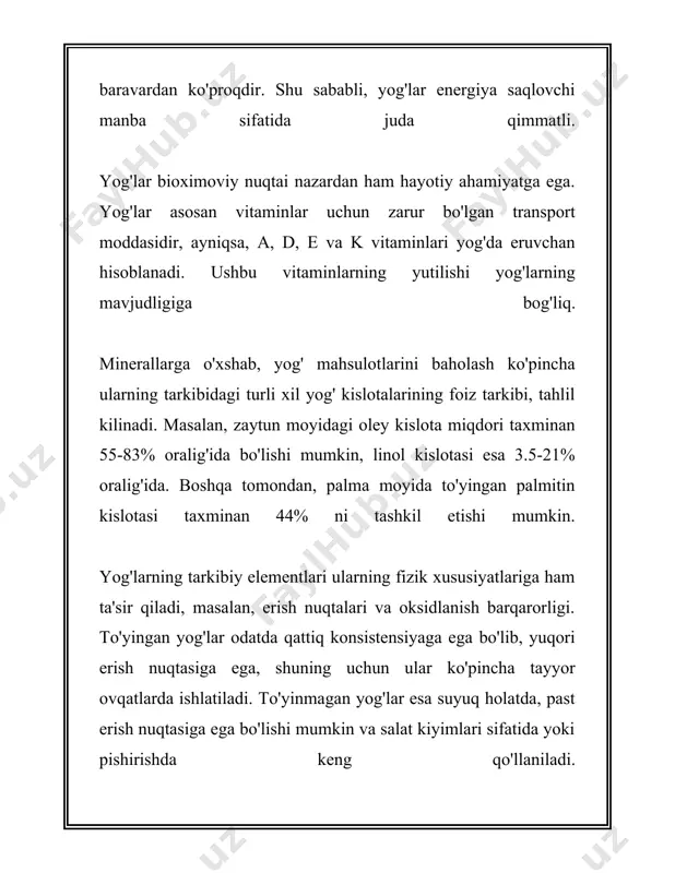 lik yoki hayvon yog'lari va gidroksid natriy (naoh) yoki gidroksid kaliy (koh) kabi kuchli ishqorlardir. oq yog', palma yog'i, kokos yog'i va boshqa yog'lar keng foydalaniladi. hajmi, sifati va turlari bo'yicha turli yog'lar tanlanadi. 2. **saponifikatsiya jarayoni**: bu sovun ishlab chiqarishning asosiy kimyoviy jarayoni. yog'lar va ishqorlar birlashganda, glicerol va sovunday yog' kislotalarini hosil qiladi. bu jarayon maxsus reaktsiya tanklarida, yaxshi nazorat ostida amalga oshiriladi va aniq harorat va ph darajalarga amal qilinadi. harorat odatda 80-100°c orasida bo'ladi. 3. **sovunni sovutish va qattiqlashtirish**: saponifikatsiya tugagandan so'ng, hosil bo'lgan sovun sovutiladi va stabil shakl olish uchun qattiqlashadi. bu jarayon odatda 24 soat davom etishi mumkin. sovunni qattiqlashtirish uchun suyuqlik shakli atau qoliplar yoki choyshablarda kuydiriladi. 4. **kesish va shakllantirish**: qattiq sovun quyilgan shakllar quruq holda o'rnatilgandan so'ng, kerakli hajm va shaklda kesiladi. bunda turli mashinalar yordamida avtomatik ravishda amalga oshirilishi mumkin bo'lgan protseduralar bor. bu avtomatizatsiya sifatni boshqarish va vaqtni tejashda …