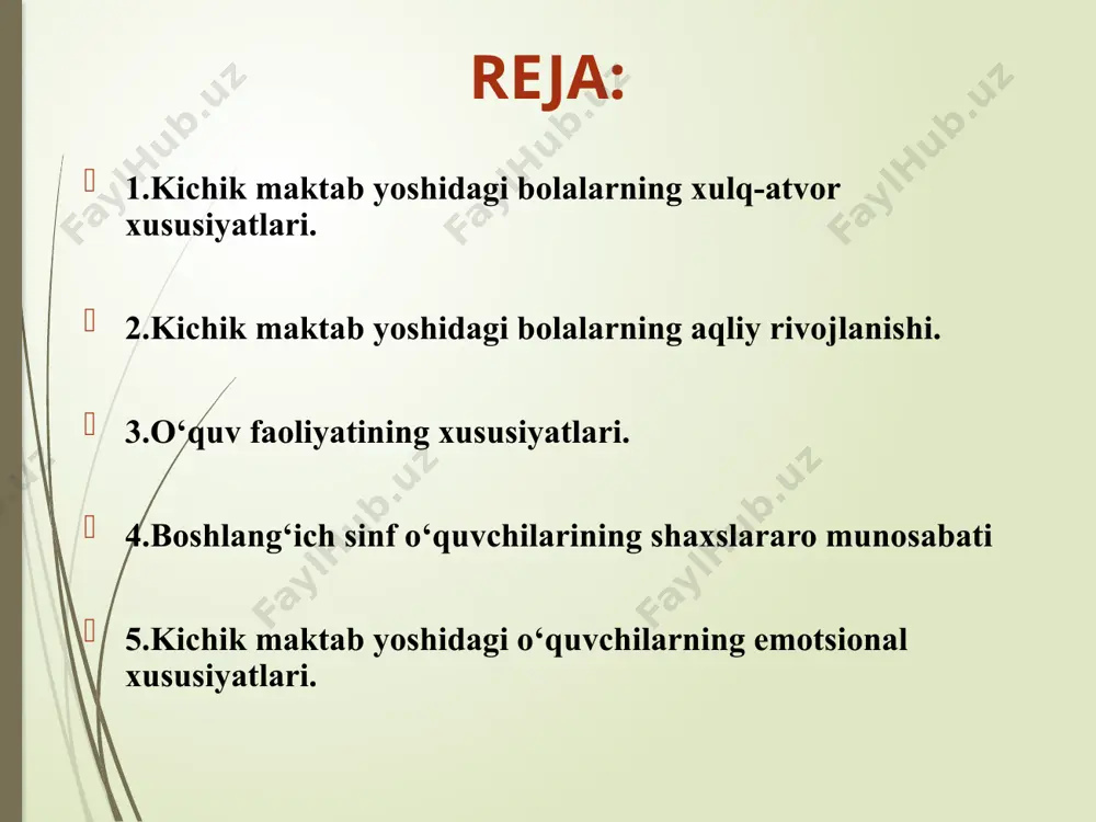 di. bolaning maktabga borishi, uning psixologik rivojlanishi va xulq-atvoridagi o‘rni nihoyatda katta. bu davrda axlokiy xatti-harakat qoidalari o‘zlashtiriladi, shaxsning ijtimoiy yo‘nalishi tarkib topa boshlaydi. kichik maktab yoshidagi o‘quvchilarning axlokiy onglari i va iv sinfdagi o‘qish mobaynida muhim o‘zgarishlarga uchraydi va axlokiy sifatlar, bilim va tasavvurlar sezilarli darajada boyiydi. bu davrda bolaning "men shuni xohlayman” motividan "men shuni bajarishim kerak" motivi ustunlik qila boshlaydi. maktabda birinchi sinfga kelgan har bir o‘quvchida psixik zo‘riqish kuchayadi. bu nafaqat uning jismoniy salomatligida, balki xatti-harakatida ham, ya’ni ma’lum darajada qo‘rqo‘vni kuchayishi, irodaviy faollikning susayishida namoyon bo‘ladi. bu davrda bolaning "men shuni xohlayman” motividan "men shuni bajarishim kerak" motivi ustunlik qila boshlaydi. maktabda birinchi sinfga kelgan har bir o‘quvchida psixik zo‘riqish kuchayadi. bu nafaqat uning jismoniy salomatligida, balki xatti-harakatida ham, ya’ni ma’lum darajada qo‘rqo‘vni kuchayishi, irodaviy faollikning susayishida namoyon bo‘ladi. bu davrga kelib bola atrofidagilar bilan o‘zaro munosabatda ma’lum bir natijalarga erishgan, o‘zi xohlayotgan narsalarni hamda, …