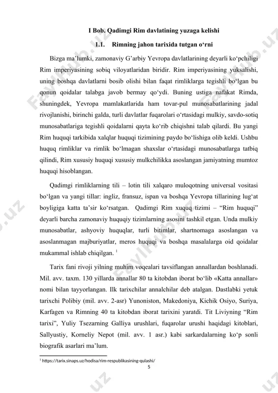 ublikasidan rim imperiyasiga o‘tishga olib kelgan tarixiy burilishlariga to‘xtalamiz. buyuk notiq va siyosatchi tsitseron, yuliy tsezar, imperiya asoschisi oktavian avgust, jangchi imperator trayan, faylasuf marcus aurelius va boshqalar kabi yorqin shaxslar bo‘lgan bir qator mashhur rimliklarni ko‘ramiz. albatta, kaligula yoki neron kabi rim tarixining «salbiy qahramonlari» faoliyatiga to‘xtalib o‘tishimiz kerak bo‘ladi. [footnoteref:3] [3: sergeyenko m., jizn drevnego rima, m. — l., 1964; 48s.] muhokama qilinadigan muhim mavzulardan biri xristianlikning paydo bo‘lishi va uning ilk tarixiga ham alohida e’tibor beriladi. g’arbiy rim imperiyasi shimoliy varvarlar zarbalari ostida hamda ichki inqiroz tufayli parchalanishi bilan qadimgi dunyoning ulkan tarixiy davri-qadimgi dunyo tarixi yakunlanadi. 1.2. rim tarixini davrlashtirish rivoyatlarga ko‘ra, rim shahriga mil. avv. 753-yil 21-aprelda asos solingan. «qadimgi rim» tushunchasi o‘n ikki asrdan ortiqroq vaqtni o‘z ichiga olgan (mil.avv. 753-yil 21-apreldan boshlanib, milodiy 476-yil 23-avgustida g’arbiy rim imperiyasining halokati bilan tugallandi) davlat, jamiyat va sivilizatsiya tarixini o‘z ichiga oladi. boshida uncha ham katta …