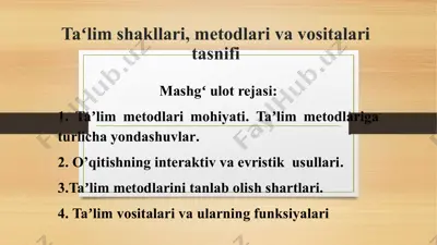 ta'lim shakllari, metodlari va vositalari tasnifi — PPTX