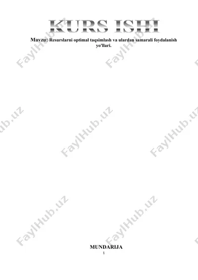 resurslarni optimal taqsimlash va ulardan samarali foydalanish yo'llari — DOCX