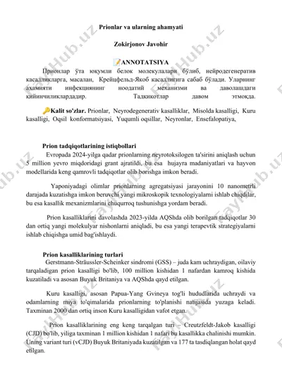 prionlar va ularning ahamyati — DOCX