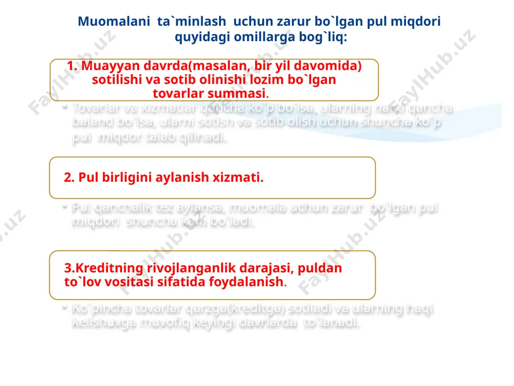 qilish vazifasini bajaradi. kredit pulga tenglashtirilgan to`lov vositalarini (veksel ,chek, sertifikat) yuzuga chiqarib , ularni xo`jalik amaliyotiga joriy etish vazifasini bajaradi. kredit naqd pullar orniga kredit pullarini rivojlantirish va pul muomalasini jadallashtirish bilan muomala xarajatlarini tejash vazifasini bajaradi. kredit turlari. bank krediti- pul egalari(banklar va maxsus kredit muassasalari) tomonidan qarz oluvchilar (tadbirkorlar,davlat, uy xo`jaligi sektori) ga pul ssudalari shaklida beriluvchi kredit. xo`jaliklararo kredit- bir korxona (muassasa) tomondan ikkinchisiga beriluvchi kredit. tijorat krediti – korxonalar, birlashmalarva boshqa xo`jalik yurituvchi subyektlarning bir- biriga beradigan krediti. iste`mol krediti – xususiy shaxslarga, birinchi navbatda, uzoq muddat foydalaniladigan iste`mol tovarlari(mebel, avtomobil, televizorva boshqalar) sotib olish ucun ma`lum muddatga beriladigan kredi. ipoteka krediti – ko`chmas mulklar ( yer, bino) hisobiga uzoq muddali ssudalar shaklida beriluvchi kredit. davlat krediti – davlat pul mablag`lari qarzdori, aholi va xususiy biznes esa kreditorlari bo`lib chiqadigan kredit munosabatlarining o`ziga xos shakli. xalqaro kredit – ssuda kapitalining xalqaro iqtisodiy munosabatlar sohasidagi harakatini …