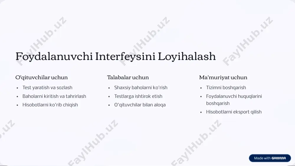 o'quv fani bo'yicha nazorat tizimini loyihalash - Page 5