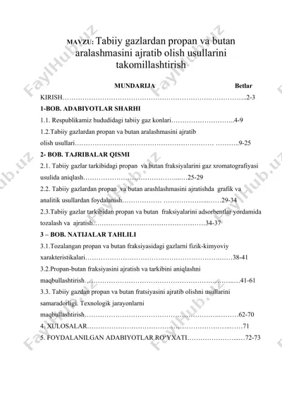 tabiiy gazlardan propan va butan aralashmasini ajratib olish usullarini takomillashtirish — DOC