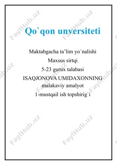 jismoniy daqiqa hafta mavzusiga oid mashgulot — DOCX