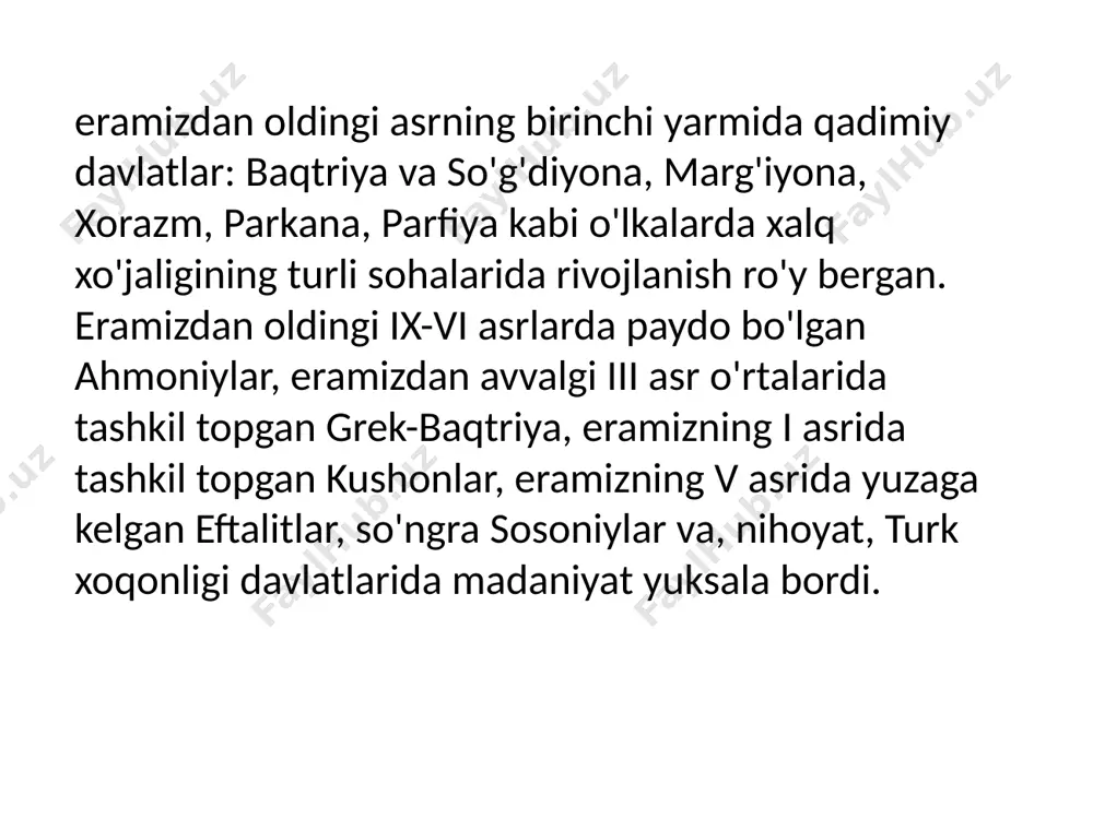 sahobalar tomonidan kitob holida jamlandi. g'arb va sharq tadqiqotchilari «qur’on»ni jahon madaniyatining eng nodir asarlaridan biri deb hisoblaydilar. «qur’on»- dunyo madaniyatining ulkan boyligi, musulmonlarning muqaddas kitobi bo'lib, arab tilida «qiroat» ma’nosini anglatadi. «qur’on» 114 suradan iborat, ularning 90tasi muhammad alayhis-salom makka shahrida, 24tasi esa madina shahrida istiqomat qilgan davrlarda nozil bo'lganligi to'g'risida manbalarda ma’lumotlar keltiriladi. «qur’on» g'oyalari kishilarni tenglik, birodarlik, tinch-totuv yashash va ezgulikka undaydi. islom dini ta’limoti asoslarini yorituvchi qur’oni karimdan keyingi asosiy manba hadishisoblanadi. hadislarni to'plash va ularga muayyan tartib berish asosan viii asrning ikkinchi yarmidan boshlanib, uni eng bilimdon, turli fan asoslarini mukammal o'rgangan, katta hayotiy tajribaga ega bo'lgan kishi (muhaddis)lar tartib bergan. viii-xi asrlarda to'rt yuzdan ortiq muhaddis hadis ilmi bilan shug'ullangan. mazkur bilimlarni o'rganishning o'ziga xos yo'nalishi bo'lib, «hadis ilmi» nomi bilan yuritilgan. keyingi -yillarda muhammad alayhis-salomning hayoti, faoliyati hamda uning diniy-axloqiy ko'rsatmalarini o'z ichiga olgan hadislar, imom ismoil al-buxoriyning «al-jome’ as-sahih» («ishonarli to'plam»), «al-adab …