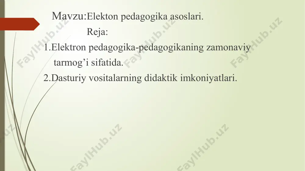 qo‘ymoqda. bu vazifani amalga oshirishda o‘qitishning to‘rtta asosiy metodidan foydalanish maqsadga muvofiqdir. bular: - tushuntirish illyustratsiyalash; - reproduktiv; - muammoli; - tadqiqotchilik. birinchi metod—tushuntirish illyustratsiyalash o‘quvchi bilan ta’lim tizimi o‘rtasida aks aloqaning mavjudligmi ko‘zda tutmagani bois uni kasbiy kompyuter (axborot kommunikatsiya texnologiyalari) dan foydalaniladigan tizimlarda qo‘llash befoyda. о‘quv jarayonida kompyuterlardan foydalanish bo‘yicha dastlabki tajribalar hisoblash texnikasidan foydalanish ta’lim jarayoni samaradorligini sezilarli darajada oshirishi, bilimlarni hisobga olish va baholashni yaxshilashi, qiyin vazifalarni hal qilishda o‘qituvchining har bir ta’lim oluvchiga yakka tartibda yordam berishini ta’minlashi, yangi kurslami yaratish va qo‘yishni osonlashtirish kabi imkonyatlarni berishini ko‘rsatdi. axborot kommunikatsiya texnologiyalari so‘z, raqam, tasvir, tovush va boshqa ko‘rinishiarda beriladigan axborotni qayta ishlash uchun keng imkoniyatli vosita sanaladi. keyingi paytlarda darslik va o‘quv qo‘llanmalar yaratishga yangicha yondashuvlar paydo bo‘lmoqda. bu borada elektron o‘quv adabiyotlarini yaratish o‘zining ijobiy pedagogik samaralarini bermoqda. bunda elektron kitoblar (multimedia kitoblar, yarim media kitoblar, gipremedia kitoblar, intellektual kitoblar, telemedia kitoblar, kibernetik kitoblar), …