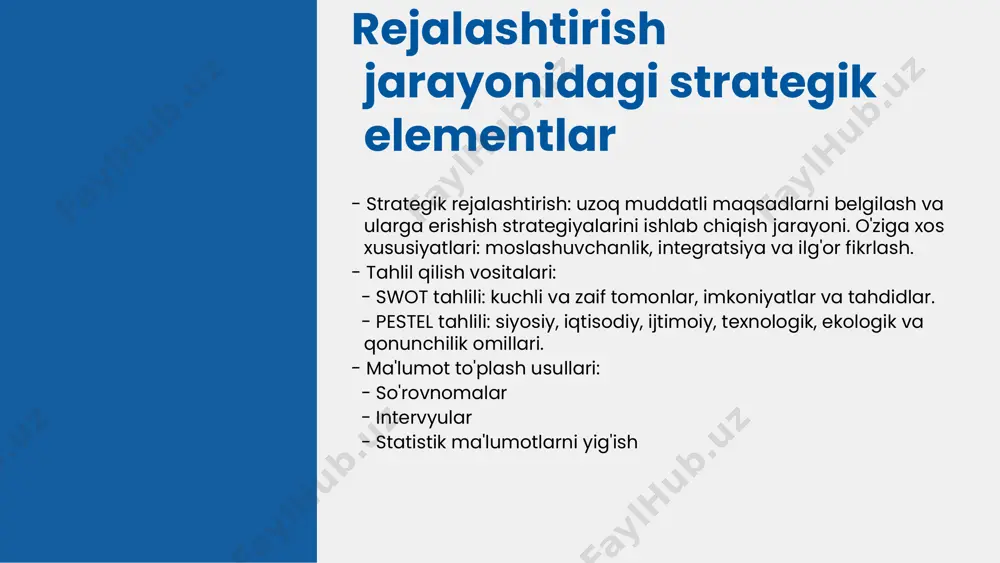 ish usullari sun'iy intellekt va ma'lumotlarni tahlil qilish texnologiyalari yordamida yanada rivojlanadi. bu usullar kompaniyalarga bozor o'zgarishlariga tezda javob berish imkonini beradi. yangi texnologiyalarning kiritilishi. yangi texnologiyalar, jumladan, mashinani o'rganish va bulutli hisoblash, bashorat qilish jarayonini sezilarli darajada o'zgartirmoqda. bu texnologiyalar ma'lumotlarni tez va samarali tahlil qilish imkonini beradi, natijada aniqlik va samaradorlik oshadi. mavjud muammolar va ularni hal etish usullari. bashorat qilish jarayonida ma'lumotlarning etishmovchiligi va sifatini ta'minlash muammolari mavjud. ushbu muammolarni hal qilish uchun ilg'or statistik metodlar va ma'lumotlar tahlili usullari qo'llaniladi. bashorat qilish jarayonida o'zgarishlar. bashorat qilish jarayoni yangilanmoqda, chunki yangi metodologiyalar va texnologiyalar qo'llanilmoqda. bu o'zgarishlar kompaniyalarga bozor talablariga tezda moslashish va strategiyalarini yangilash imkonini beradi. korxona resurslarini taqsimlash: asosiy tamoyillar maksimal samaradorlik: resurslardan to'liq foydalanish orqali xarajatlarni kamaytirish va daromadlarni oshirish imkonini beradi. optimal foydalanish: resurslarni eng yaxshi yo'nalishda taqsimlash, ularning ishlatilish samaradorligini oshiradi. resurslar o'rtasidagi muvozanat: resurslar orasida muvozanatni saqlash, korxona faoliyatida barqarorlikni ta'minlaydi. …