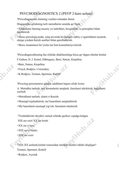 psychodiagnostics 2 (psyp 2-kurs uchun) — DOCX