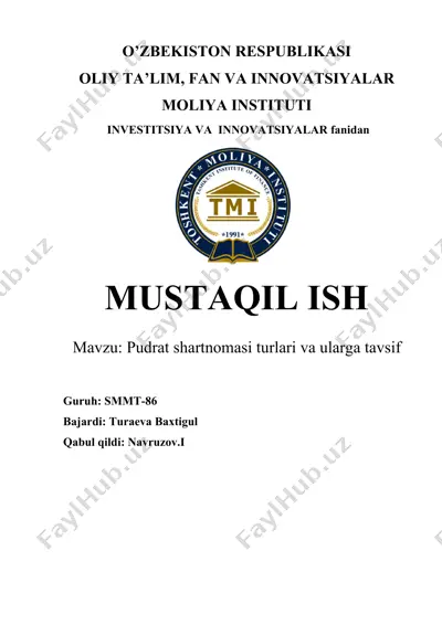pudrat shartnomasi turlari va ularga tavsif — DOCX