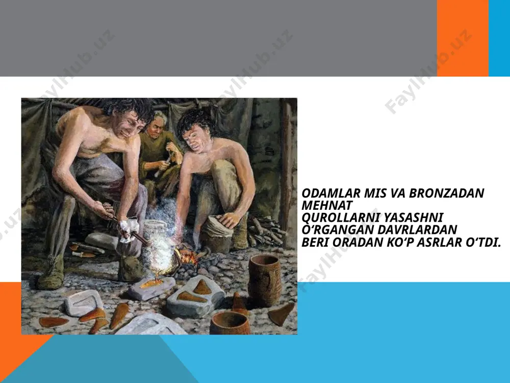 ga ajratilishi mil. avv. ix–viii asrlardda vujudga kelayotgan ilk davlat birlashmalarining alomati edi. savol va topshiriqlar 1. temir buyumlardan foydalanish qachon boshlangan? 2. temirdan mehnat qurollari yasashning boshlanishi jamiyatda qanday o’zgarishlarga olib keldi? 3. «avesto»da patriarxal oila, urug‘chilik jamoasi, hududiy qo‘shnichilik jamoasi va qabila qanday nomlangan? 4. ilk davlat vujudga kelishi davridagi jamiyatni boshqarish tizimi haqida so’zlab bering 5. ilk davlat birlashmalarining vujudga kelishi qanday omil bilan bog’liq. image3.jpeg image4.emf image5.jpeg image6.jpeg image7.jpeg image8.jpeg image9.png image10.jpeg image11.jpeg image12.jpeg image13.jpeg image14.jpeg image15.jpeg image16.jpeg image17.png image18.jpeg image19.jpeg image20.jpeg /docprops/thumbnail.jpeg