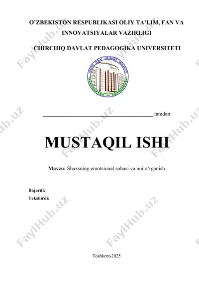 shaxsning emotsional sohasi va uni o‘rganish — DOCX