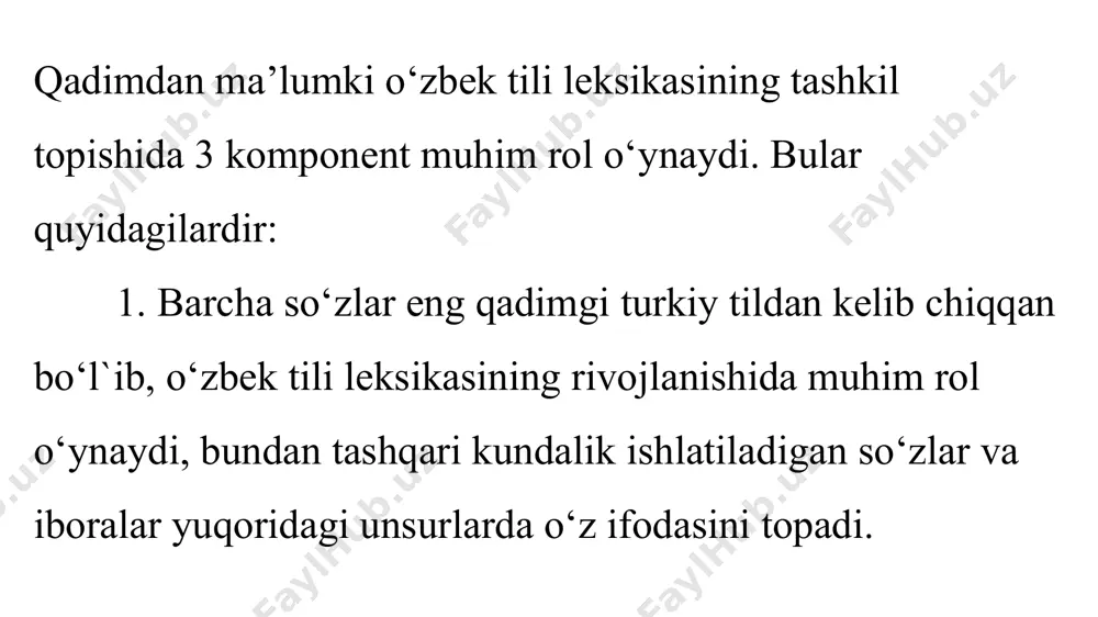 ing ko’pchiligi bir yoki ikki bo’g’inlidir. bir bo’g’inli so’zlar: qo’l, ko’z, bosh, tosh, bir, uch; ikki bo’g’inli so’zlar: ikki, olti, oltin, etti, ota, ona va b.lar. uch bo’g'inli so’zlar juda kam: qo’rg'oshin, qumursqa, yigirma kabi; b) so’z yoki bo’g’in boshida undosh tovushlar qatorlashib kelmaydi; v) so’z oxirida undosh tovushlar yonma-yon qo’llanishi mumkin, ammo bu hodisa juda kam uchraydi: ort, ost, ust, to’rt, qirq kabi; g) ikki bo’g'inli so’zlarning birinchi bo’g'ini to’la ochiq (o-na, o-ta), boshi yopiq (ku-mush, bo-la), oxiri yopiq (ol-tin, o’r-dak), to’la yopiq (bay-ram, bay-roq), ikkinchi bo’g'ini esa boshi yopiq (o-ta, o-na) va to’la yopiq (ol-tin, ku-mush, si-gir) strukturali bo’ladi; d) ikkinchi bo’g'in hech qachon unli bilan boshlanmaydi, ammo unli bilan tugash holatlari keng tarqalgan: ik-ki, et-ti, bo-la, ar-pa, bol-ta kabi; e) so’z tarkibida ikki unli yonma-yon kelmaydi; f,h,j,j,ts undoshlari esa umuman qo’llanmaydi; z) r,l,v,ng undoshlari so’z boshida uchramaydi; i) e(e),o’ unlilari so’z oxirida ishlatilmaydi (ayrim undov so’zlar bundan …