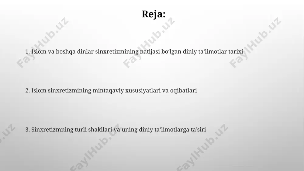 urlari, xususan, qon toʻkish bilan bogʻliq jinoyatlar uchun belgilangan jazolar, rim huquqi va 6-asr suriya hududlaridagi mahalliy urf-odatlardagi amaliyotlardan ilhomlangan. hadislar toʻplamlarida 300 dan ortiq hadisda, hindiston va arabiston yarim orolining turli hududlaridan olingan an’anaviy e’tiqodlar va amaliyotlarga ishoralar mavjud. islom she'riyati va adabiyotida sincretizm aks ettirish ислом шеъриятида, айниқса, 1000 дан ортиқ ғазал ва рубоийлар ёзган алишер навоий ижодида, туркий халқларнинг анъанавий дунёқараши ва ислом таълимотининг ўзаро бойитиши намоён бўлган. xvi-xvii асрлардаги хоразм ва бухоро каби шаҳарлардаги суфийлик тасаввуф адабиётида ислом ва маҳаллий эътиқодларнинг синкретик элементлари, хусусан, зороастризм ва бутпарастлик анъаналарининг аралашувини кузатиш мумкин. islomdagi falsafiy ta'sirlar va ularning doktrinalariga ta'siri 12-asrda andalusiyada ibn rushd (averroes)ning aristotel falsafasini sharhlashi islom dunyosida katta ta'sir ko'rsatib, falsafa va din o'rtasidagi munosabatlarga yangi qarashlarni keltirib chiqargan. viii-ix asrlarda buxoro va samarqanddagi mutakallimlar, ayniqsa, yunon falsafasi ta'sirida kalom ilmini rivojlantirish orqali islom aqidalarini mantiqiy asoslashga harakat qilishgan. sufilik va uning boshqa dinlar bilan …