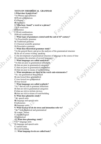tests on theoretical grammar — DOCX