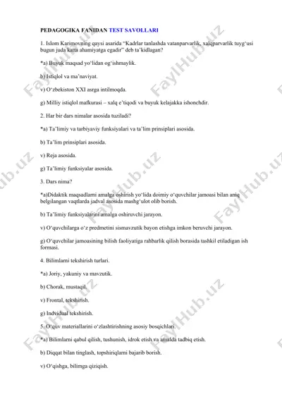 pedagogika fanidan savollar — DOCX