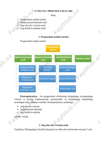 prognozlash usullari taqdimoti — DOCX