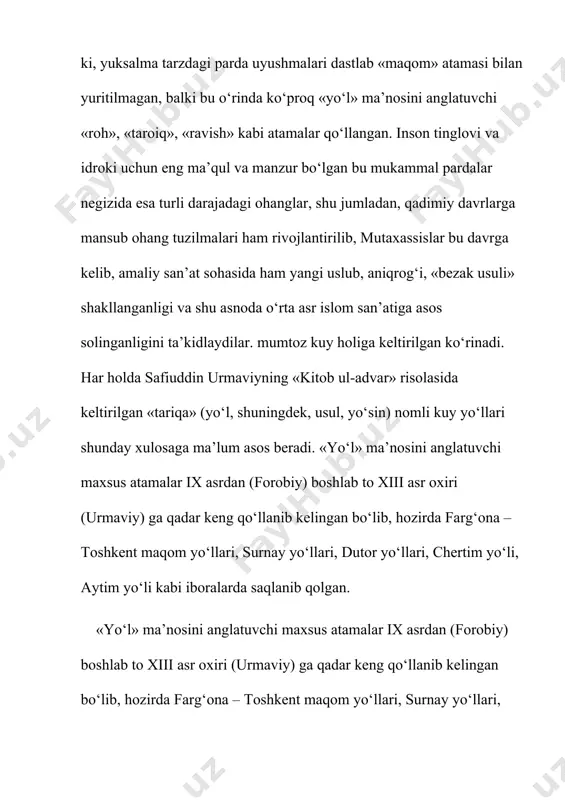 ’i nazar, yuksak badiiy qiymatli mumtoz musiqiy namunalar o‘laroq namoyon bo‘ladi. xulosa o’rnida surnay maqom yo’llari haqida umumiy xulosa qilganda, ularning yaxlit bir turkum sifatida emas, alohida alohida kuy sifatida ijro etilishini ta’kidlash muhimdir. surnay maqomlari asosan bayramlarda, to’y marosimlarda, ko’ngilochar tadbir va jamoaviy o’yinlar vaqtida ko’pincha ijro etiladi. ularning ijrosiga ahamiyat beriladigan bo’lsa, maqom turkumlariga mos ravishda «surnay irog‘i», «surnay dugohi», «surnay ushshog‘i» kabi nomlar bilan atalib, mohir ijrochilar tomonidan ijro qilinadi. ularning ijrosi hozirgi kun musiqasida ham ustoz-shogird an’analari asosida davom etib, o’z ajhamiyatini yo’qotmay kelmoqda. xorazm maqomlariga mansub ko‘hna badiiy an’analar xorazm vi loyat televideniyesi qoshidagi hojixon boltayev nomidagi «ma qom» ansambli (asoschisi ro‘zimat jumaniyozov, badiiy rahbari bozorboy o‘rinov) tomonidan qayta tiklandi. xususan, an sambl o‘zi ning faoliyatida xorazm maqomlaridan «rost», «buzruk», «navo», «dugoh» va «segoh» aytim yo‘llarini an’anaviy ijro chi lik asos ida sadolantirishga hamda ularni magnit tasmalariga tushi rish ga muvaffaq bo‘ldi. shu asnoda bu …