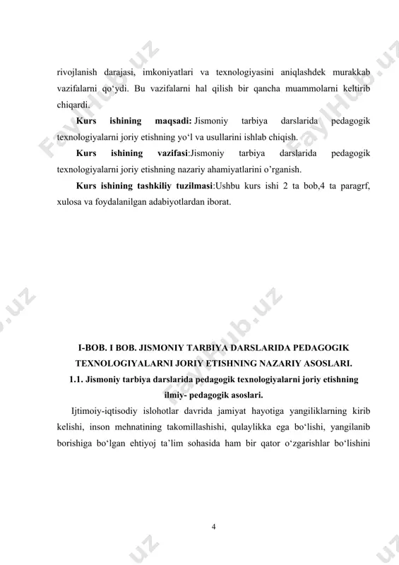 hlab chiqarish jarayonlarini tasvirlash, ularni bajarish bo‘yicha qo‘llanmalar, texnik qoidalar va talablar, grafiklar ham kiradi5. demak, texnologiya - bu ishlab chiqarishning ma’lum bir tarmog‘ida, ishlab chiqarish jarayonlarining majmui, shuningdek, ishlab chiqarish usullarining ilmiy tavsiflanishi demakdir. pedagogika fani va amaliyotida qo‘llanilayotgan “pedagogik texnologiya” atamasi inglizcha “an educational technology” so‘zidan olingan bo‘lib, aynan tarjimasi “ta’lim texnologiyasi” degan ma’noni bildiradi. pedagogik texnologiya haqida fikr yuritishdan oldin u nimani anglatishini bilishi lozim. texnologiya yunoncha so‘z bo‘lib, texne - mahorat, san’at, logos - tushuncha, ta’limot ma’nolarini anglatadi. texnologiya tushunchasi - tayyor mahsulot olish uchun ishlab chiqarish jarayonlarida qo‘llaniladigan usul va metodlar majmui; shunday usul va metodlarni ishlab chiquvchi va takomillashtiruvchi fan sifatida ta’riflanadi. fani va amaliyotida qo‘llanilayotgan “pedagogik texnologiya” atamasi inglizcha “an educational technology” so‘zidan olingan bo‘lib, aynan tarjimasi “ta’lim texnologiyasi” degan ma’noni bildiradi. pedagogik texnologiya-bu ta’lim shakllarini optimallashtirish maqsadida texnik vositalar, inson salohiyati, hamda ularning o‘zaro ta’sirini inobatga olib, o‘qitish va bilim o‘zlashtirishning barcha …
