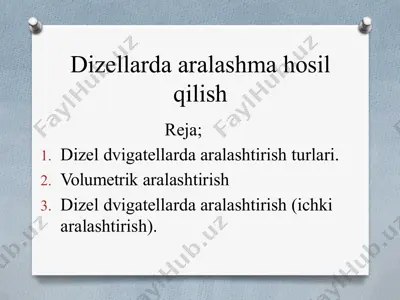 dizellarda aralashma hosil qilish — PPTX