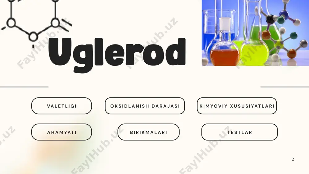 ralar energiya oladi: 6 qisman oksidlanish qisman oksidlanish jarayonlari bir necha misollar bilan ifodalanishi mumkin: alkohollarning oksidlanishi: birinchi darajali alkohollar (masalan, etanol) oksidlanishi natijasida aldehid hosil bo'ladi, bu esa qisman oksidlanish hisoblanadi. agar bu aldehid keyinchalik oksidlanib karboksil kislota hosil qilmasa, qisman oksidlanish davom etadi. c2​h5​oho​ch3​cho+h2​o c3​h8​oo​c3​h6​o+h2​o 2.gidrokarbonlar: alkanlarning qisman oksidlanishi natijasida turli xil mahsulotlar, masalan, alkenlar va alkinlar hosil bo'lishi mumkin. bu jarayonlar, odatda, yuqori haroratda va oksidlovchi muhitda sodir bo'ladi. ch4​+2o2​→co2​+2h2​o karboksil kislotalar va esterlarda: karboksil kislotalar qisman oksidlanish jarayonida ayrim oksidlovchilar bilan reaksiyaga kirishganda, ular esterlarga yoki boshqa funksional guruhlarga aylanishi mumkin. ch3​cooh+o→co2​+h2​o 7 to’liq oksidlanish " to'liq oksidlanish" — organik kimyoda birikmadagi uglerod atomlari eng yuqori oksidlanish darajasiga qadar oksidlanganda yuz beradigan jarayondir. to'liq oksidlanish jarayonida organik modda karbonat angidrid (co₂) va suv (h₂o) kabi oxirgi mahsulotlarga aylanadi. metanning to‘liq oksidlanishi misol keltirishimiz mumkun. ch4 (g) + h2o (l) → co (g) + 3 h2 (g) …