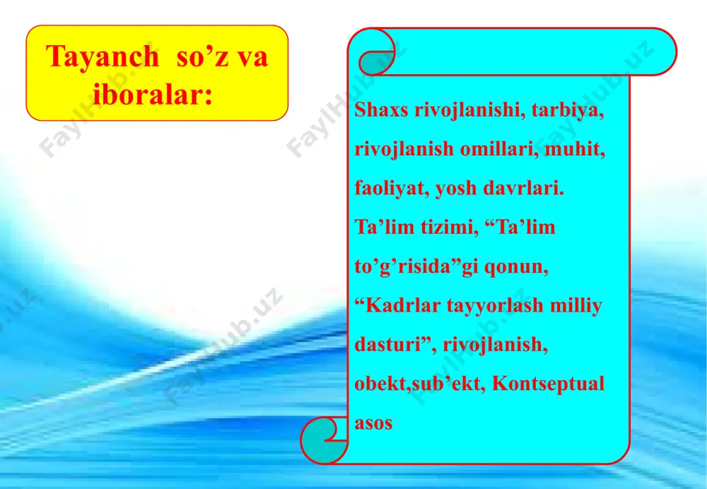 sh maqsadga muvofiq. shunday qilib, rivojlanish va tarbiya o’rtasida ikki tomonlama aloqa mavjud. shaklanish va rivojlanish. rivojlanish shartlari va omillari. irsiyat va rivojlanish. muxitni rivojlanishga tasiri. shaxsni shakllantirish – uning o’sishi, qandaydir yangi xususiyat va fazilatlarga ega bo’lish jarayonida. “shakllantirish” tushunchasi “tarbiyalash” tushinchasiga nisbatan kengroq bo’lib, u shaxs va jamoaning tarkib topishiga ta’sir ko’rsatadigan hamma narsani, shu jumladan, maqsadga muvofiq jarayonlar (o’qitish, tarbiyalash, ta’lim berish)ni ham, maqsadga nomuvofiq jarayonlar (shaxs va jamoaning o’z ichki tabiati, atrofdagi kishilar, narsalar, tabiat hadisalari va hokazolarning ta’siri)ni ham o’z ichiga oladi. “shakllantirish” va “tarbiyalash” tushunchalari jiddiy chegaralansa, insonni tabiat hadisalari tarbiyalaydi, deb bo’lmaydi. insonni faqat kishilar tarbiyalaydi, tabiat hodisalari shaxsni shakllantirishi mumkin, ammo uni tarbiyalay olmaydi. fanda, odamning shaxs sifatida rivojlanishiga biologik va iitimoiv omillarning ta`siri o’rtasidagi munosabatni belgilashga oid munozara ko’pdan buyon davom etmoqda. being due to the formation of the human bio social creatures, as well as the development of biological and …