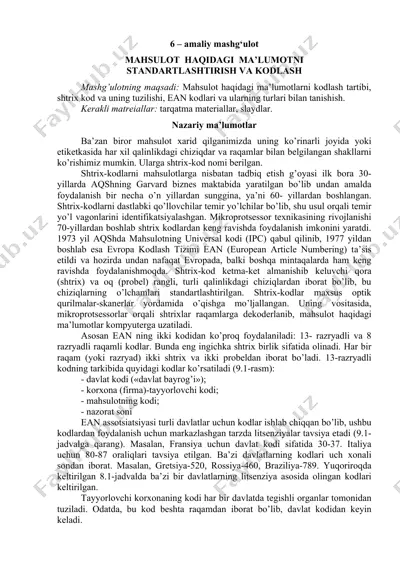 standartlashtirish va kodlash — DOCX