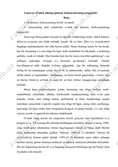 o‘zbek tilining ijtimoiy funksiyalarining kengayishi — DOCX