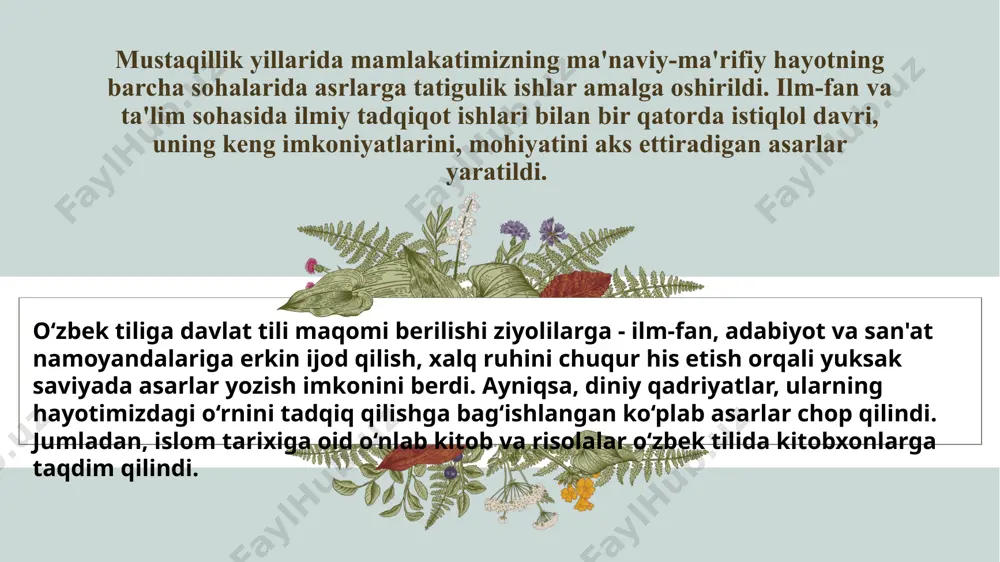 aytirish. 2. umidli, iqtidorli yoshlarni chet elga o‘qishga yuborish. 3. turli ma’rifiy jamiyatlar tuzish xamda ziyolilarning kuchli firqasini tashkil etishga qaratilgan gazetalarni chop etish.shu dasturni amalga oshirish borasida maxmudxo‘ja bexbudiy, abdurauf fitrat, munavvarqori abdurashidxonov, ubaydullaxo‘ja asadullaxo‘jaev, abdulla avloniy, abdulxamid cho‘lpon va boshqa ziyolilar jonbozlik ko‘rsatishdi. 11 1.2 yangi usul maktablari tarmog‘ini kengaytirish. sovet davrida jadidlardan chiqqan milliy ziyolilar sovet organlarida faoliyat ko‘rsatdilar va o‘z faoliyatlari bilan xalq ta’limi san’atini rivojlantirishga ma’rifiy ishlarni taraqqiy ettirishga harakat qildilar. jadidlarning ayrim qismi mustabid tuzumning siyosatiga ko‘nikmay xorijga o‘tib ketdilar, muayyan qismi esa istiqlolchilar harakatiga qo‘shilib ketdilar. istiqlolchilik harakatiga g‘oyaviy rahnamolik qilish, ayniqsa, sovet organlarida ishlab, milliy mustaqillik g‘oyalarini targ‘ib qilishdagi sa’y-harakatlari jadidlarning sovetlar tomonidan 1929, 1937-1938 yillarda ommaviy qirg‘in qilinishiga olib keldi. buxoro amirligi va xiva xonligida jadidchilik harakati turkistondagi kabi xix asr oxiri-xx asr boshlarida shakllangan bo‘lsa ham bu hududlardagi tarixiy sharoit undagi jadidchilik harakatiga ham o‘ziga xos xususiyatlar baxsh etdi. заголовок …