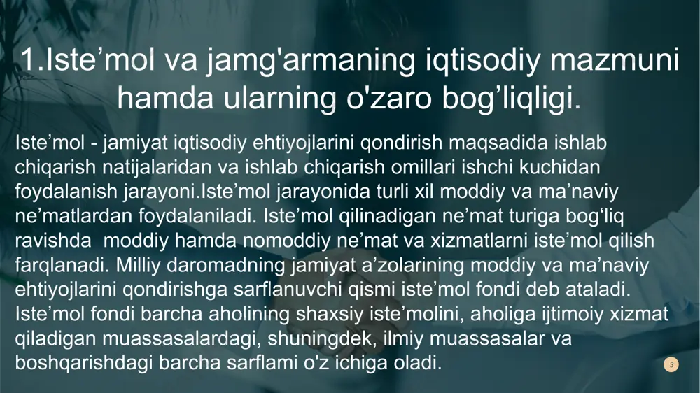 sotishdan olingan mablag'lar, jismoniy va yuridik shaxslaming to'lovlari); 4.davlat budjeti mablag'iari; 5.chet elliklar mablag'iari. 9 e’tiboringiz uchun rahmat! 10 eshpulatov shohruhmirzo xoliqov umid 10 image1.jpeg image2.jpg image3.jpg image4.jpg image5.png image6.jpeg image7.jpeg image8.jpg image9.jpg /docprops/thumbnail.jpeg