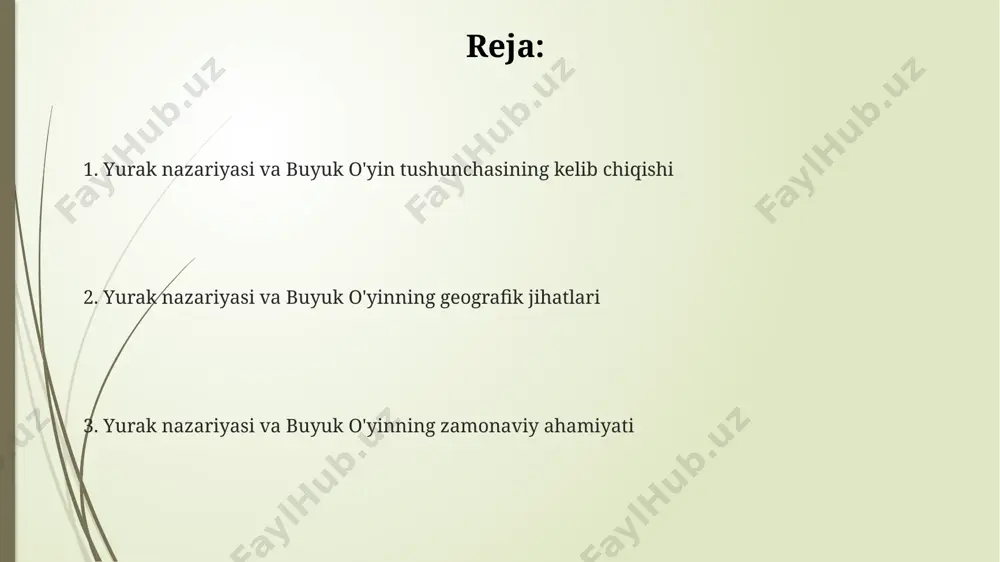 urak nazariyasining zamonaviy talqinida geosiyosiy raqobatning 21-asrga xos xususiyatlari, masalan, iqtisodiy ta’sir va axborot urushlari, muhim ahamiyat kasb etadi. yurak nazariyasining geosiyosiy taʼsiri nazariya, 1:5 nisbatida yerning markaziy mintaqalarining strategik ahamiyatini taʼkidlab, global kuchlarning geopolitk manfaatlari uchun kurashini tushuntirishga harakat qildi. yurak nazariyasining taʼsiri sovuq urush davrida ham sezilarli boʻlib, aqsh va sssr ning geopolitk maqsadlariga erishish uchun strategik hududlar ustidan nazoratni oʻrnatishga boʻlgan kurashini aks ettirdi. yurak nazariyasi 20-asrning boshlarida geosiyosiy raqobatni tushuntirishda muhim rol oʻynadi, buyuk oʻyin davrida rossiya va buyuk britaniyaning markaziy osiyodagi taʼsir doirasini kengaytirishga boʻlgan intilishlarini aks ettirdi. buyuk oʻyin tushunchasining shakllanishi buyuk oʻyin davrida, taxminan 100 yildan ortiq vaqt davomida, ikkala imperiya ham diplomatiya, josuslik va harbiy kuchdan foydalanib, mintaqadagi taʼsirini mustahkamlashga harakat qilgan. buyuk oʻyin tushunchasining shakllanishi 19-asrning birinchi yarmida, xususan, 1830-yillar atrofida, rossiya va buyuk britaniyaning markaziy osiyo ustidan taʼsir doiralarini kengaytirishga boʻlgan raqobatlari natijasida boshlangan. afganiston, geosiyosiy jihatdan muhim ahamiyatga ega …