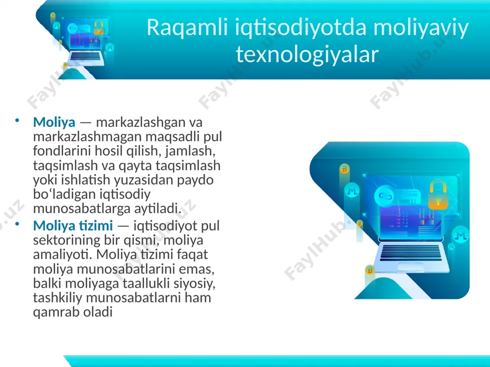 to‘g‘ridan-to‘g‘ri aloqa amalga oshiriladi. internet-banking – bu mijozlarning depozit hisobvaraqlarini, jumladan plastic kartalarga ochilgan hisobvaraqlarini, internet orqali boshqarish huquqini beruvchi tizimdir. buxizmat turi mijozning masofadan bank bilan bog‘langan holda real vaqt davomida to‘lovlarni o‘tkazish uchun mo‘ljallangan tizimdir. bank – moliya tizimida raqamli texnologiyalar internet-banking xizmati orqali mijoz o‘z ish joyida yoki boshqa o‘ziga qulay sharoitda: to‘lovlarni o‘tkazish; to‘lov o‘tishi bosqichlarini kuzatish; barcha hisobotlarni olish kabi amaliyotlaridan istalgan vaqtda foydalanish imkoniyatini yaratadi. mobil banking – tizimi internet-banking texnologiyasi asosida yaratiladi. sms-banking – bu bank mijozlarga ularning depozit hisobvaraqlaridagi hamda plastik kartalarga ochilgan hisobvaraqlaridagi operatsiyalar haqida sms ko‘rinishdagi ma’lumotlarni olish tizimidir. hisob varag‘idan ma’lumot olish uchun mijoz bankning maxsus telefon raqamiga belgilangan sms-so‘rovni yuborish kerak raqamli iqtisodiyotda moliyaviy texnologiyalar mijoz uchun sms-banking xizmati quyidagi amallarni bajarish imkoniyatlarini beriladi: hisobvarag‘iga kelib tushgan mablag‘lar; hisobvarag‘idan qilingan xarajatlar; hisobvaraq balansi; kun davomida o‘tkazilgan bank operatsiyalari haqida operativ ma’lumot olish. p2p-to‘lovlari bu – bir plastik kartochkadan …