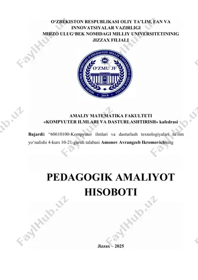pedagogik va malakaviy amaliyot hisoboti — DOCX