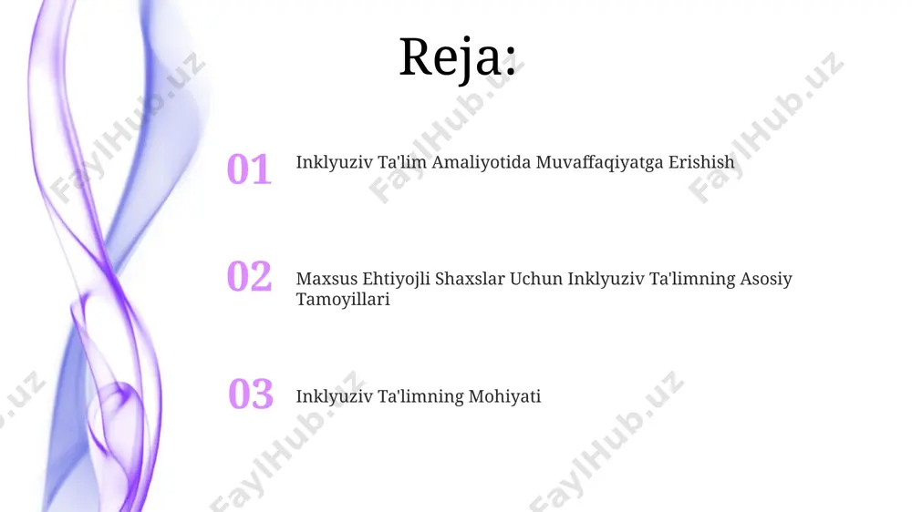 nt shahrida inklyuziv ta'lim markazi ochish bor. kelajak rejalari samarqand viloyatida 2025-yilga qadar 5 ta yangi inklyuziv maktab ochishni, 1000 dan ortiq o'quvchini qamrab olishni o'z ichiga oladi. teng huquqlilik va imkoniyatlar "teng huquqlilik va imkoniyatlar" strategiyasi doirasida toshkent shahrida 2023-yilga qadar 10 ta yangi inklyuziv maktab ochish rejalashtirilgan bo'lib, bu har bir bola uchun individual ta'lim dasturlarini ishlab chiqishni o'z ichiga oladi. samarqand viloyatida 2022-yilda amalga oshirilgan loyiha, "teng huquqlilik va imkoniyatlar" tamoyillariga asoslanib, 500 dan ortiq maxsus ehtiyojli bolaga qo'shimcha qo'llab-quvvatlash xizmatlarini taqdim etdi. "teng huquqlilik va imkoniyatlar" tushunchasi, o'zbekiston respublikasining 2010-yildagi "ta'lim to'g'risida"gi qonunining 12-moddasida aks ettirilgan bo'lib, kamida 3 million bolaning inklyuziv ta'limga kirishini ta'minlashga qaratilgan. baholash va monitoring баҳолаш ва мониторинг жараёнларида 5 ёшдан 18 ёшгача бўлган 150 нафар тошкент шаҳридаги мактаб ўқувчиларининг ўзлаштириш даражасини аниқлаш учун турли тестлар ва кузатишлардан фойдаланилди. самарқанд вилоятидаги мактабларда ўтказилган тадқиқотлар натижаларига кўра, инклюзив таълимга ўтгандан кейин 25% ўқувчиларнинг …