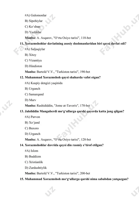 xorazmshohlar davlatining siyosiy tarixi boyicha test - Page 3