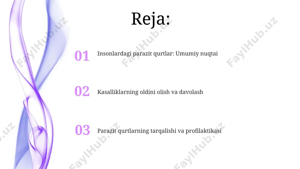 ial astmani keltirib chiqarishi mumkin va ularning davolashda albendazol yoki mebendazol kabi dorilar qo'llaniladi. askaridalar odam organizmiga tuxum orqali yuqadi va ichakda 30 sm gacha o'sadi, yiliga 200 000 dan ortiq tuxum qo'yishi mumkin. askaridozning klinik ko'rinishlari nafas qisilishi, quruq yo'tal, qorin og'rig'i, ko'ngil aynishi va qusishni o'z ichiga oladi, og'ir hollarda esa 5-10% hollarda ichak tıkanıklığıga olib kelishi mumkin. davolash usullari shifokorlar og'ir holatlarda, masalan, katta miqdordagi yuqumlanish yoki asoratlar bo'lganda, ivermektin kabi boshqa antiparazitar dorilarni, kuniga 150-200 mg dozada buyurishlari mumkin. ba’zi ichak parazitlariga qarshi 10 kundan 3 haftagacha davom etadigan benzimidazol guruhiga kiruvchi dorilar, masalan, albendazol yoki mebendazol buyuriladi, ularning samaradorligi 90% dan yuqori. giyohvand moddalarga qaramlikni oldini olish va davolanishni yaxshilash uchun, 3 oylik davolanish kursidan so'ng, qayta tekshiruv va qon tahlillari zarur bo'lib, bu parazitlarning yo'q qilinishini tasdiqlaydi. zamonaviy tadqiqotlar zamonaviy tadqiqotlar insonlardagi parazit qurtlarning genomlarini xaritalash orqali ularning evolyutsiyasi va xost-parazit munosabatlarini chuqurroq tushunishga …