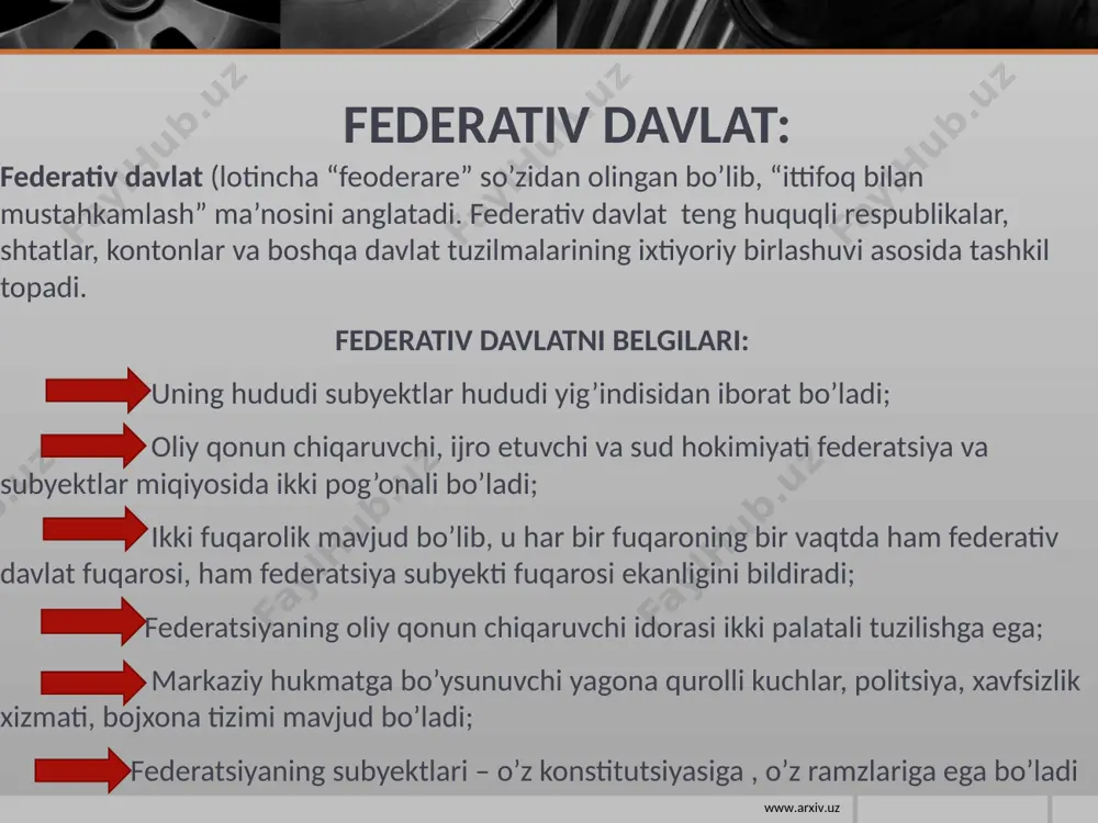 davomi sifatida ish olib borishi tufayli hokimiyat tarmoqlari o’rtasida vujudga kelishi mumkin bo’lgan ixtiloflarning oldi olinadi. www.arxiv.uz www.arxiv.uz prezidentlik respublikasi : boshqaruv shakli sifatida birinchi navbatda saylab qo’yilgan davlat boshligi bir vaqtning o’zida hukumat rahbari ham bo’lishi bilan farq qiladi. prezidentning o’zi parlament roziligi bilan shu hukumatni tuzadi va zarurat tug’ilganda uni tarqatib yuborish huquqiga ega bo’ladi. butun xalq tomonidan saylangan prezident umummilliy manfaatlar ifodachisi, millat ramzi bo’lishi boshqaruv prezidentlik shaklining ijobiy tomonidir. mazkur shakl butun vakolatni bir shaxsga beradi va u favqulodda holatlarda mas’uliyat va rahbarlikni o’z qo’liga oladi. boshqaruvning prezidentlik shakli, odatda, parlament shakliga nisbatan yuqoriroq darajadagi siyosiy barqarorlikni ta’minlaydi. www.arxiv.uz www.arxiv.uz